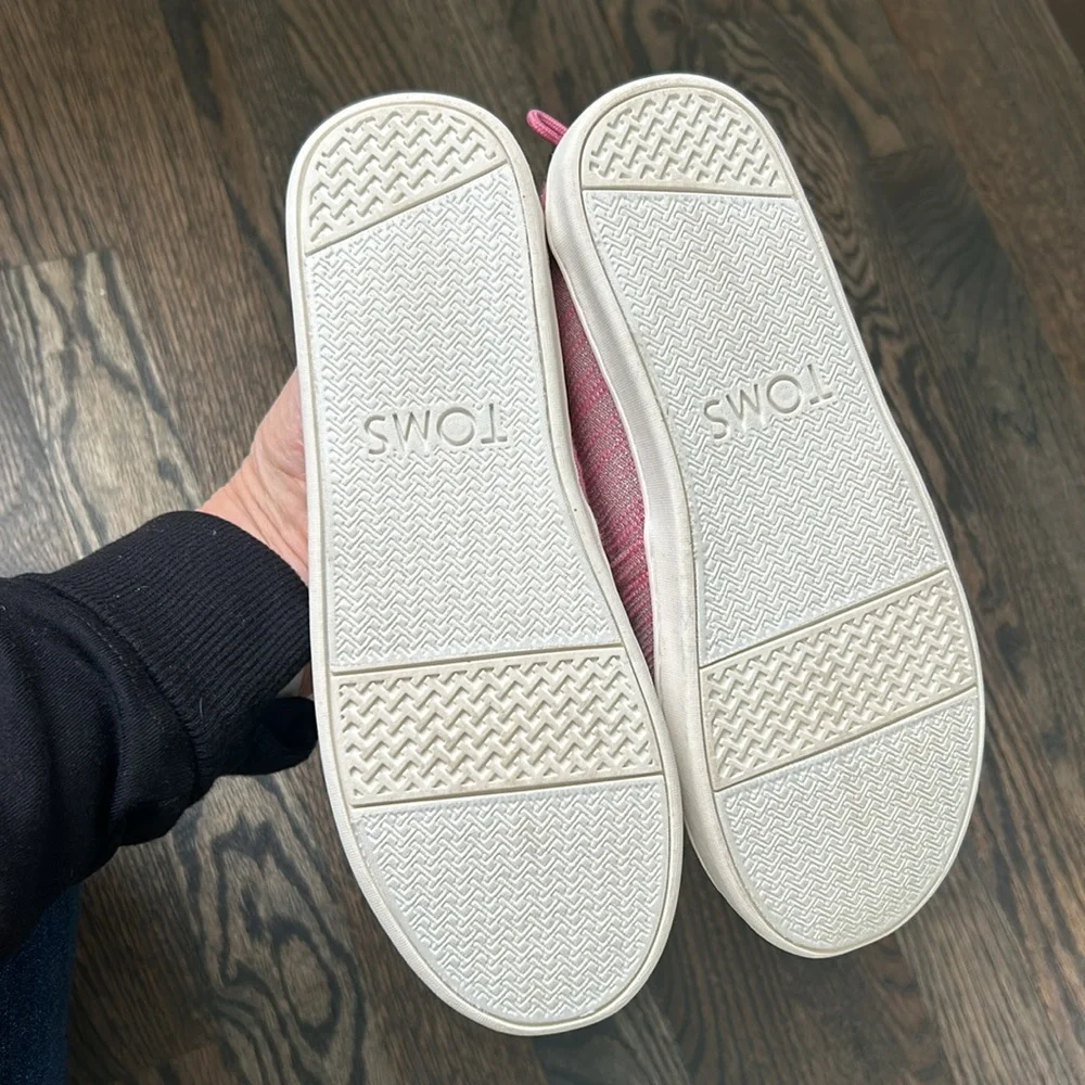 TOMS Bimini Peony Slubby Metallic Pink YOUTH 3 Girls Glam/Shimmery/ Glitter Boat